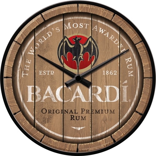 Wanduhr Bacardi - Wood Barrel Logo